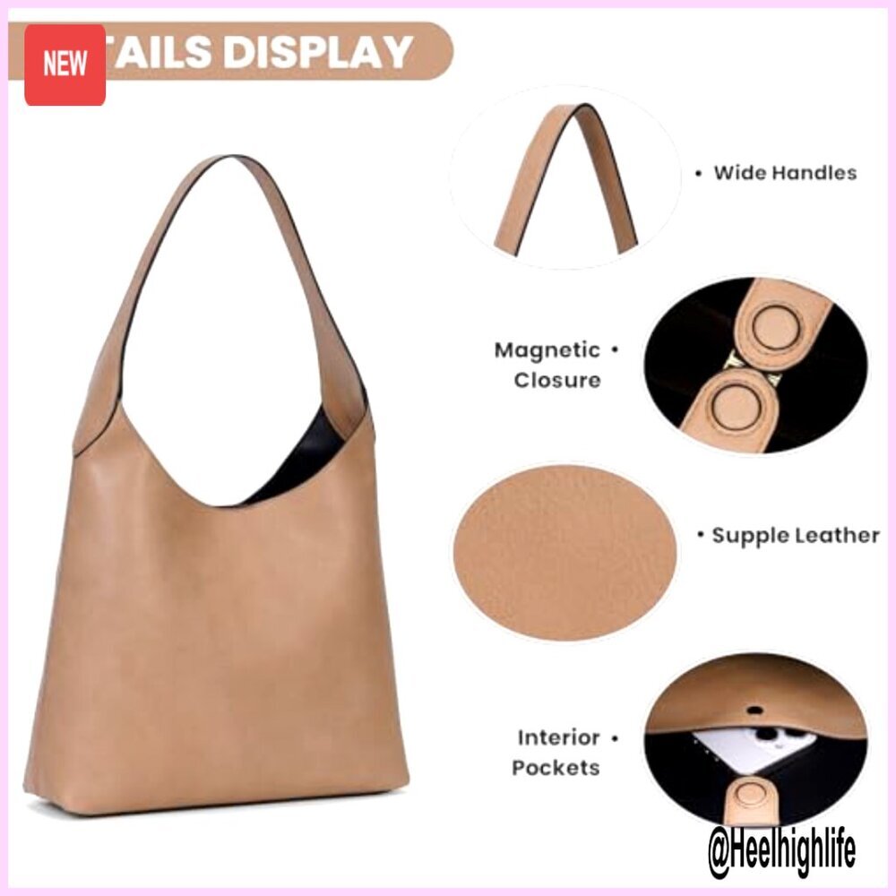 Vegan Leather Hobo Bag Slouchy Tote Shoulder Work Purse Minimal Chic - Picture 4 of 7